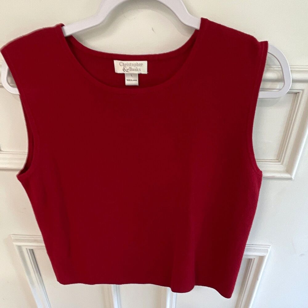 Christopher & Banks Women’s L Red Knit Sleeveless Pullover Sweater